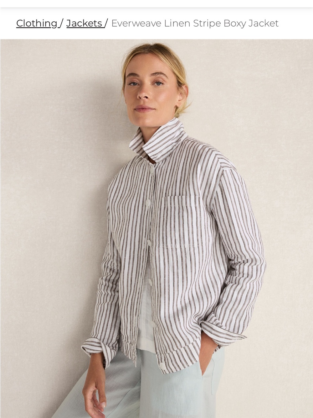 Talbots Striped Button-Down Linen Jacket in White and Gray